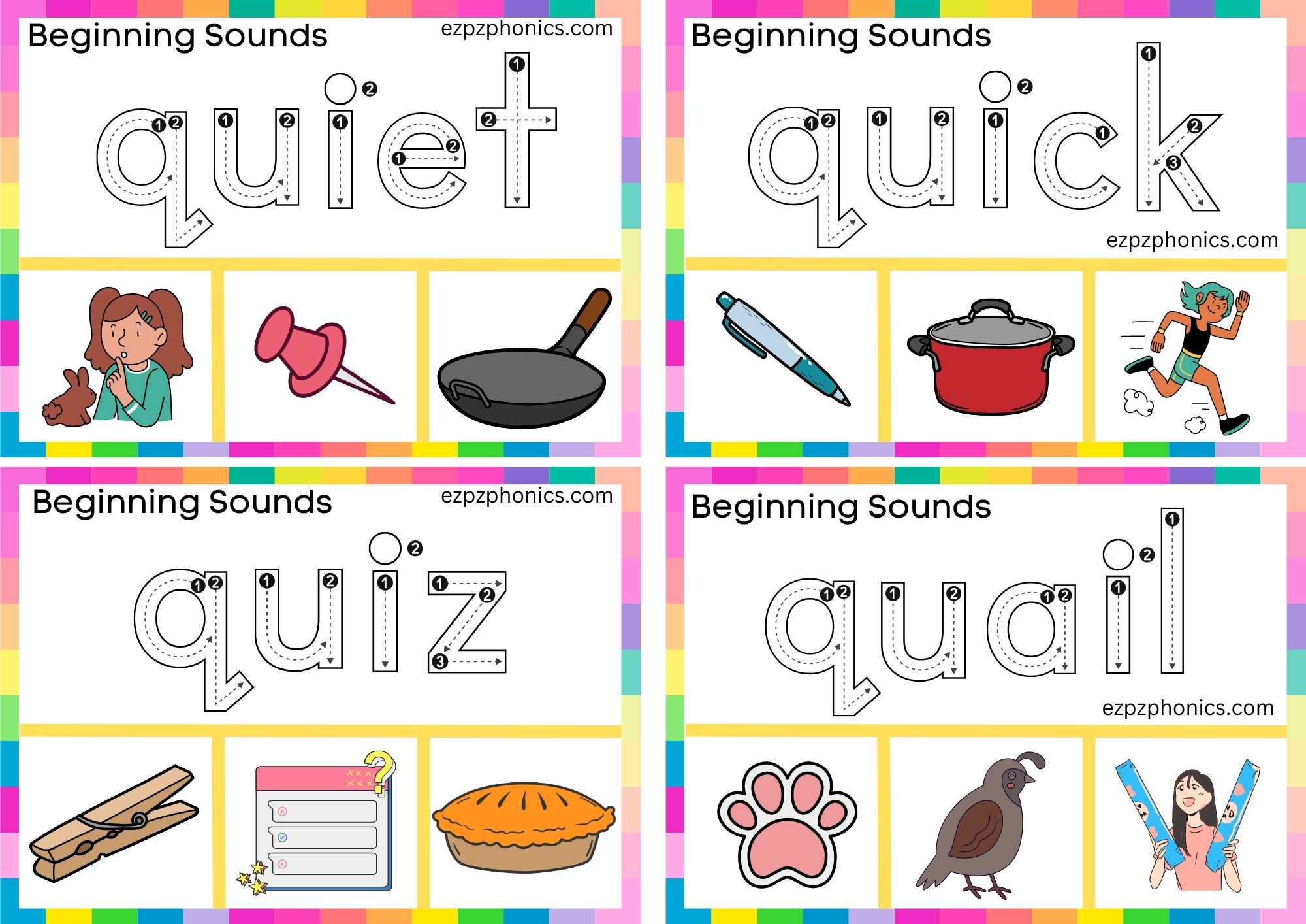 Letter Q Trace The Word And Clip The Correct Image Group 2